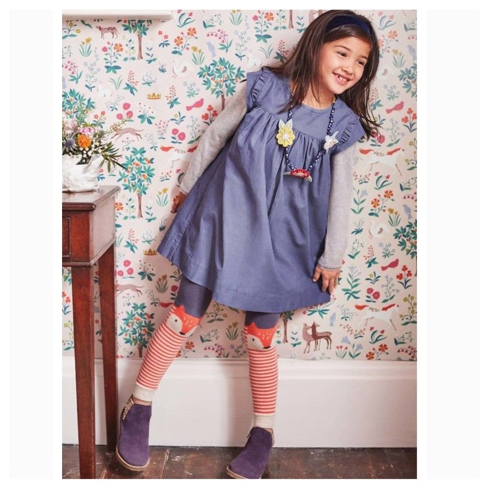 Mini Boden Purple Corduroy Ruffle-Sleeve Dress